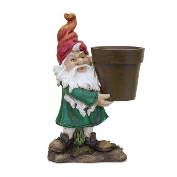 Melrose International Melrose International 82516DS 9 x 5.75 in. Resin Gnome with Pot - Red; Green & Brown 82516